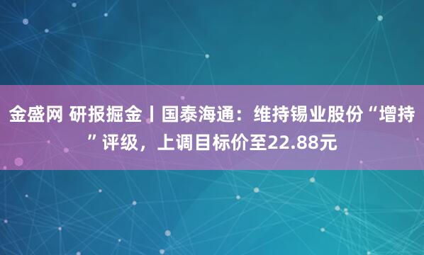 金盛网 研报掘金丨国泰海通：维持锡业股份“增持”评级，上调目标价至22.88元