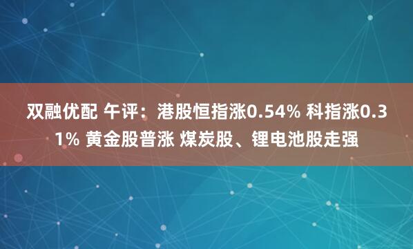 双融优配 午评:港股恒指涨0.54% 科指涨0.31% 黄金股普涨 煤炭股、锂电池股走强